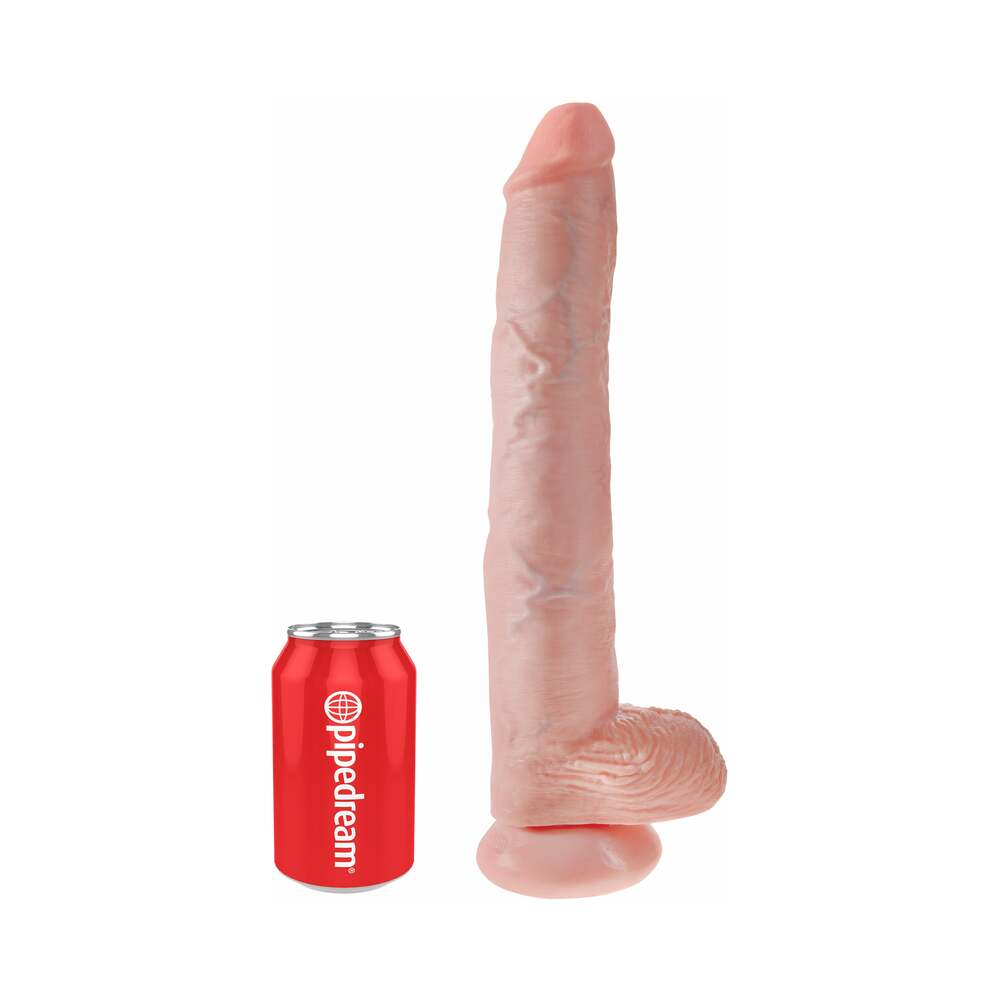 King Cock 14 in. Cock With Balls Realistic Suction Cup Dildo Beige