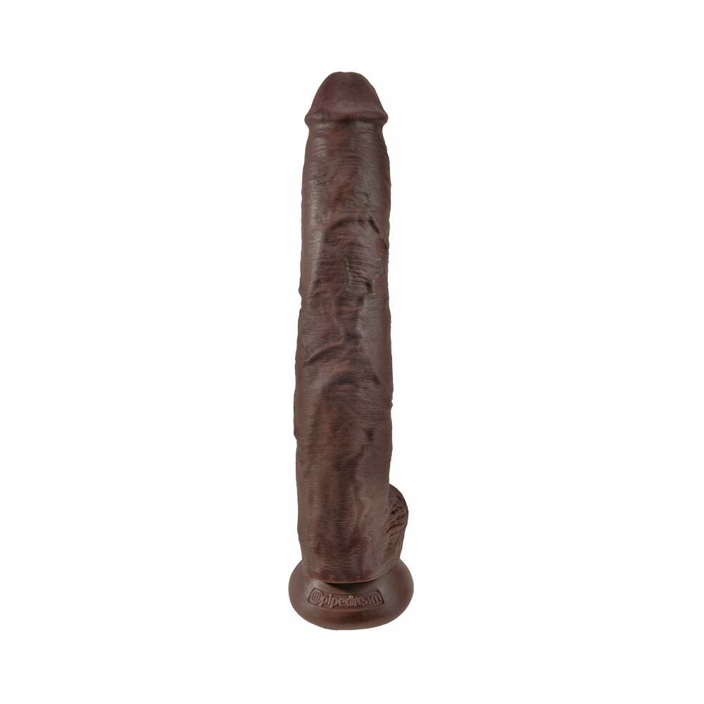 King Cock 14 in. Cock With Balls Realistic Suction Cup Dildo Brown