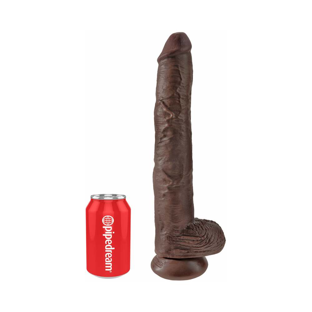 King Cock 14 in. Cock With Balls Realistic Suction Cup Dildo Brown
