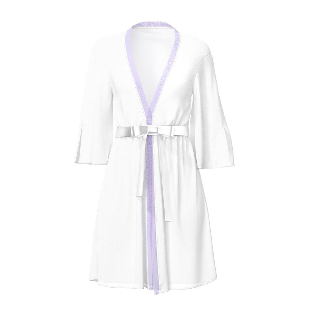 Magic Silk Sheer Passion Flutter Sleeve Robe White/Lavender L/XL