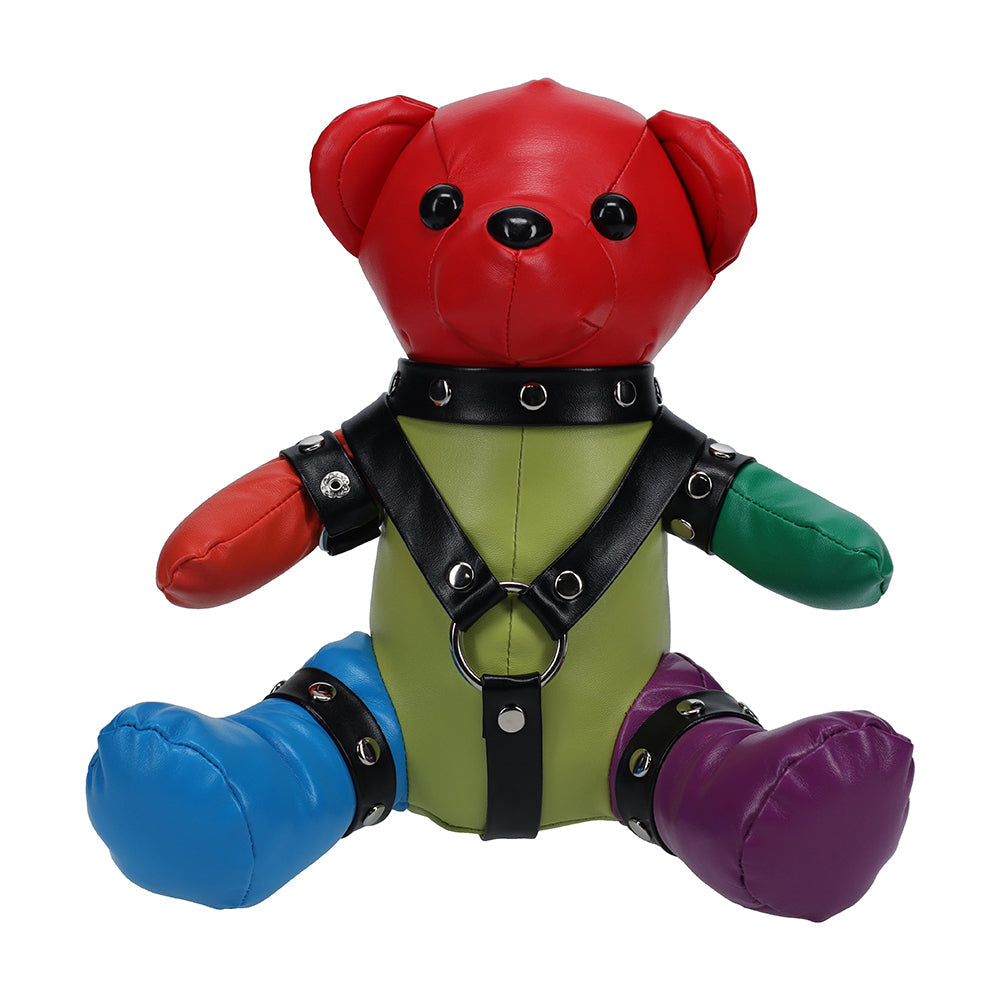Shots Rainbow Bear Plushie Black Harness