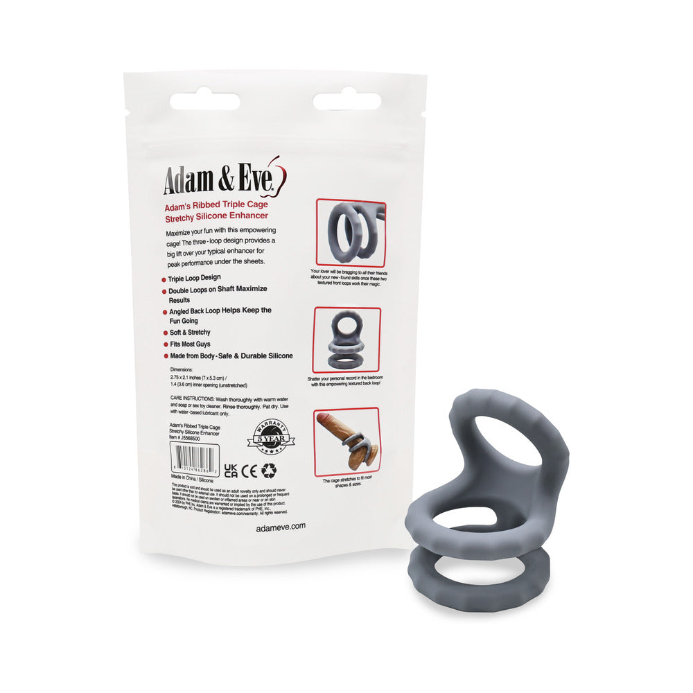 Adam & Eve Adam''s Ridged Triple Cage (Bag Packaging)