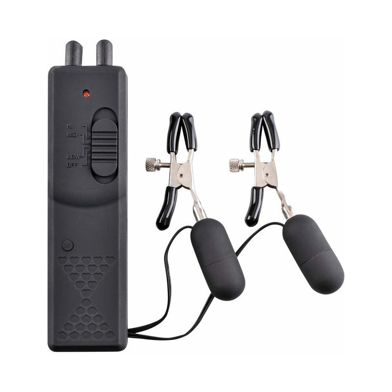 Fetish Fantasy Series Adjustable Vibrating Nipple Clamps Black
