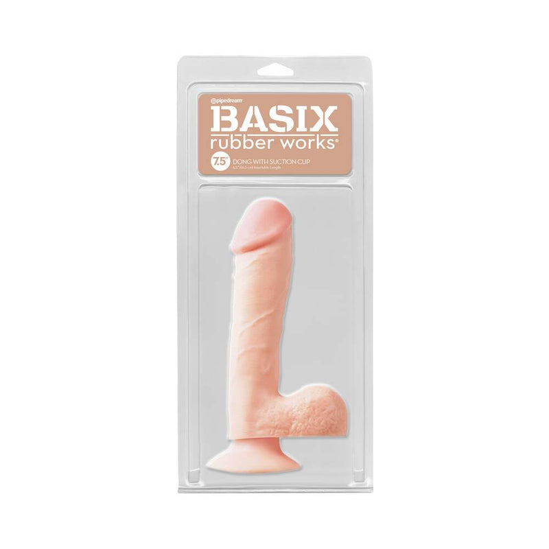 Basix Rubber Works 7.5 in. Dong With Balls & Suction Cup Beige