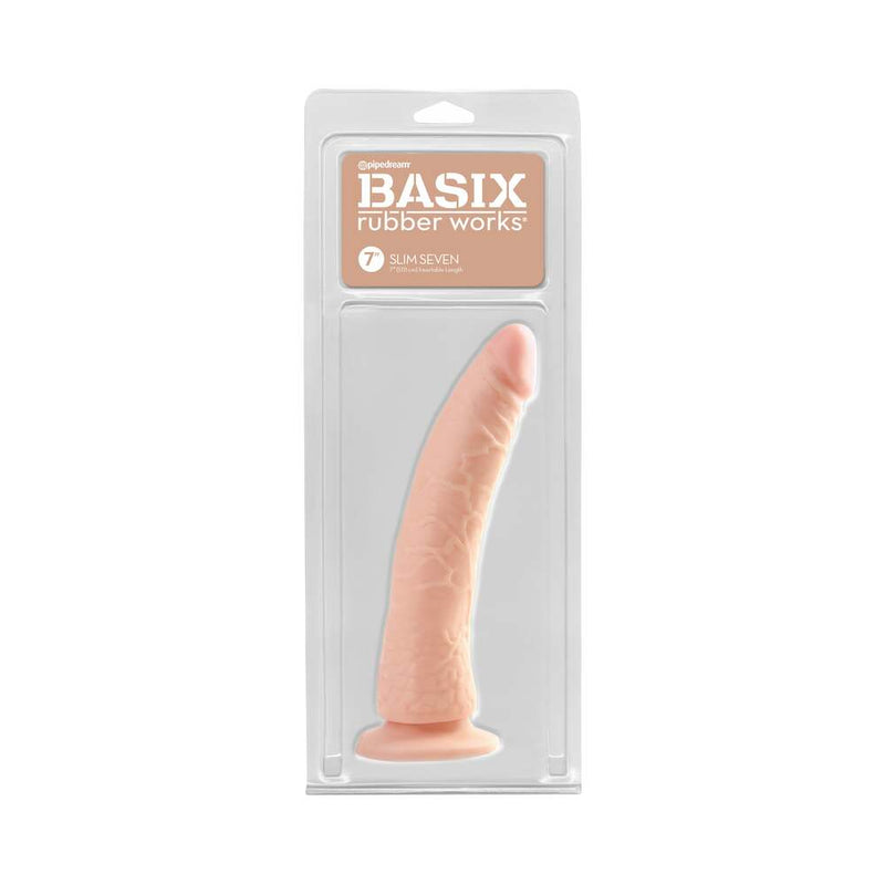Basix Rubber Works Slim Seven 7 in. Dildo With Suction Cup Beige