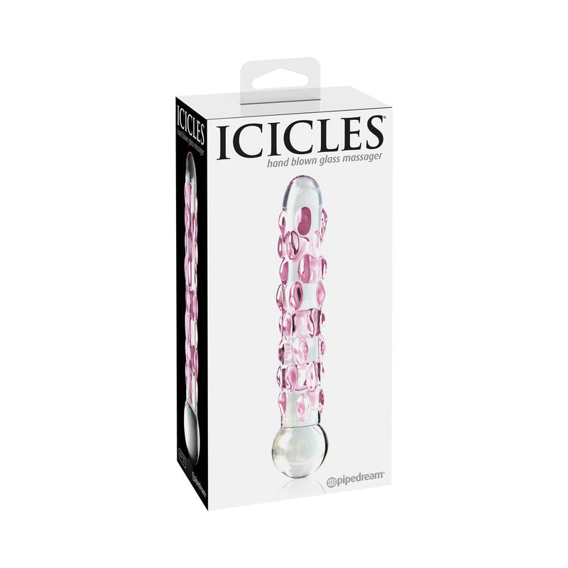 Icicles No. 7 Textured 7 in. Glass Dildo Pink/Clear