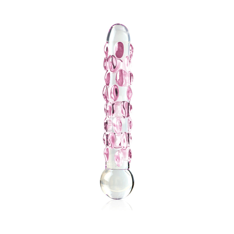 Icicles No. 7 Textured 7 in. Glass Dildo Pink/Clear