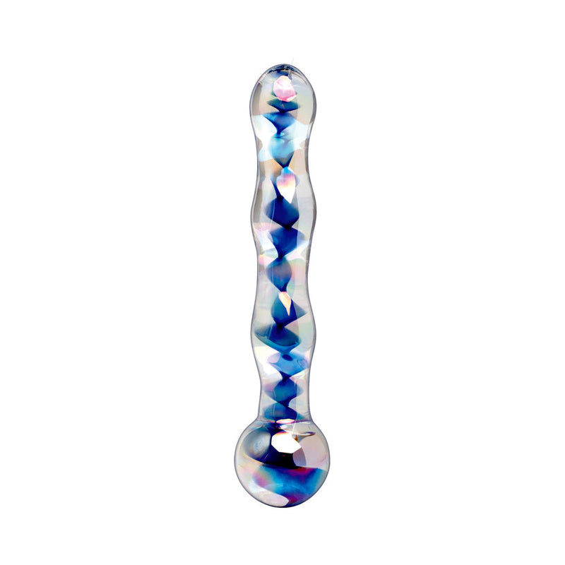 Icicles No. 8 Wavy 7 in. Glass Dildo Blue/Clear