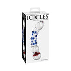 Icicles No. 18 Curved Textured 7.5 in. Glass Dildo Blue/Red/Clear