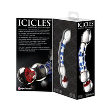 Icicles No. 18 Curved Textured 7.5 in. Glass Dildo Blue/Red/Clear