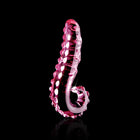 Icicles No. 24 Curved Textured 6 in. Glass Dildo With Handle Pink