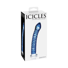 Icicles No. 29 Curved Textured 7.25 in. Glass Dildo Blue