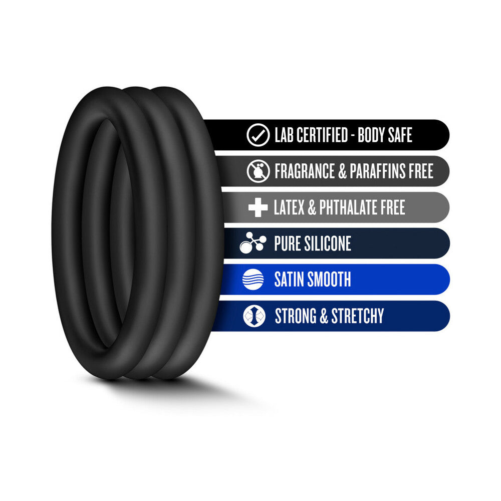 Performance VS1 Pure Premium Silicone Cockrings 3-Pack Medium Black