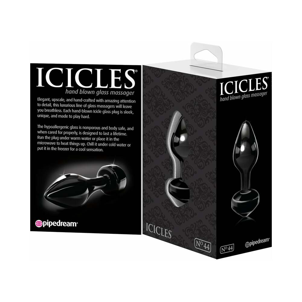 Icicles No. 44 Glass Anal Plug 3.25 in. Black