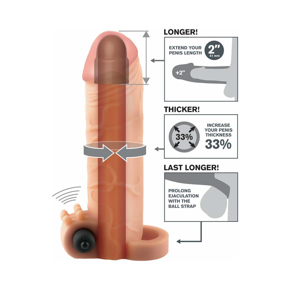 Fantasy X-tensions Vibrating Real Feel 2 in. Extension With Ball Strap Beige