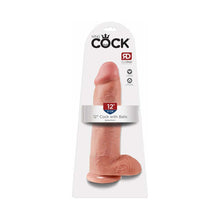 King Cock 12 in. Cock With Balls Realistic Suction Cup Dildo Beige