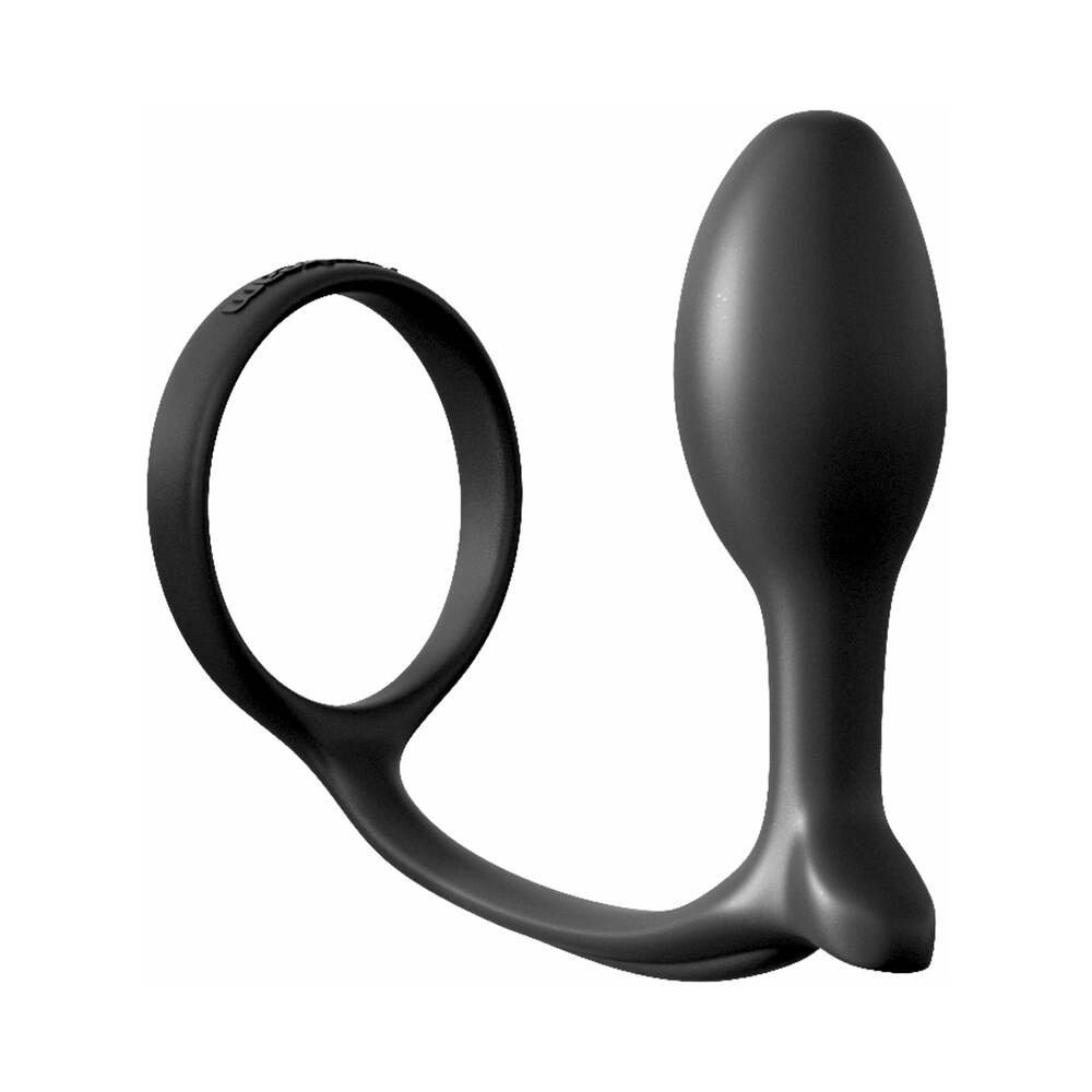 Anal Fantasy Collection Silicone Ass-Gasm Cock Ring Beginner''s Plug Black