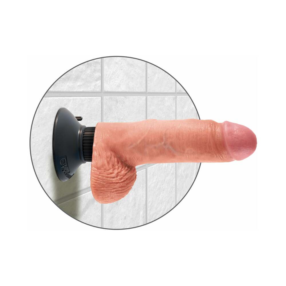 King Cock 7 in. Vibrating Cock With Balls Poseable Suction Cup Dildo Beige