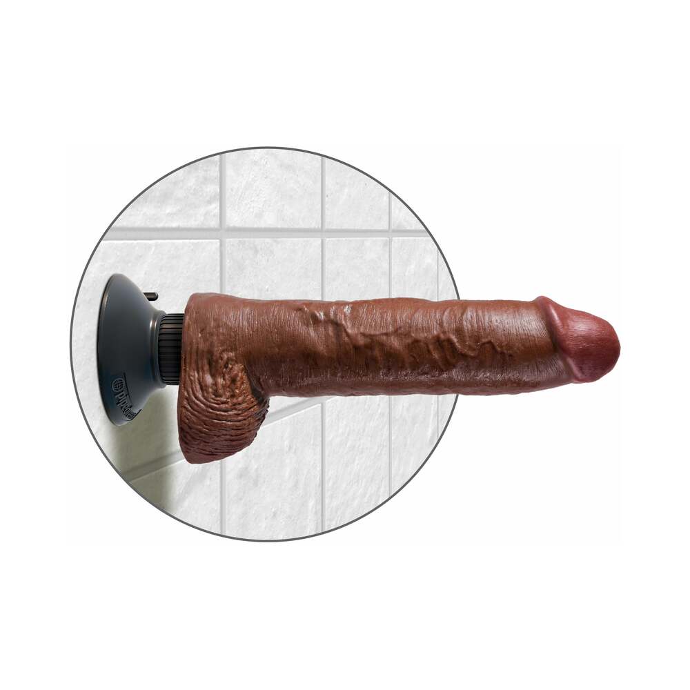 King Cock 10 in. Vibrating Cock With Balls Poseable Suction Cup Dildo Brown