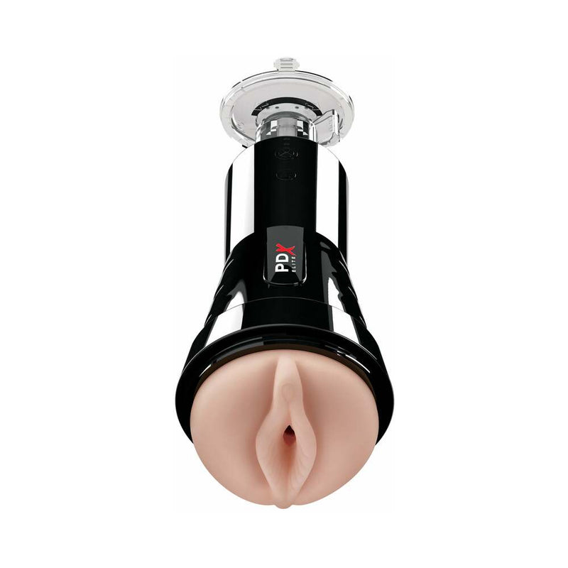PDX Elite Cock Compressor Rechargeable Vibrating Stroker With Hands-Free Suction Cup Beige/Black