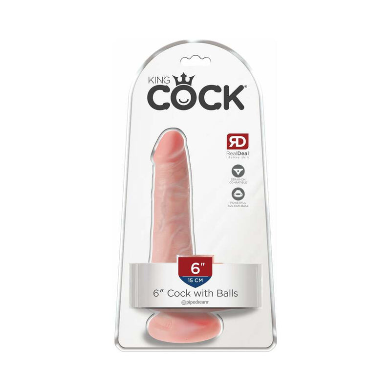 King Cock 6 in. Cock With Balls Realistic Suction Cup Dildo Beige