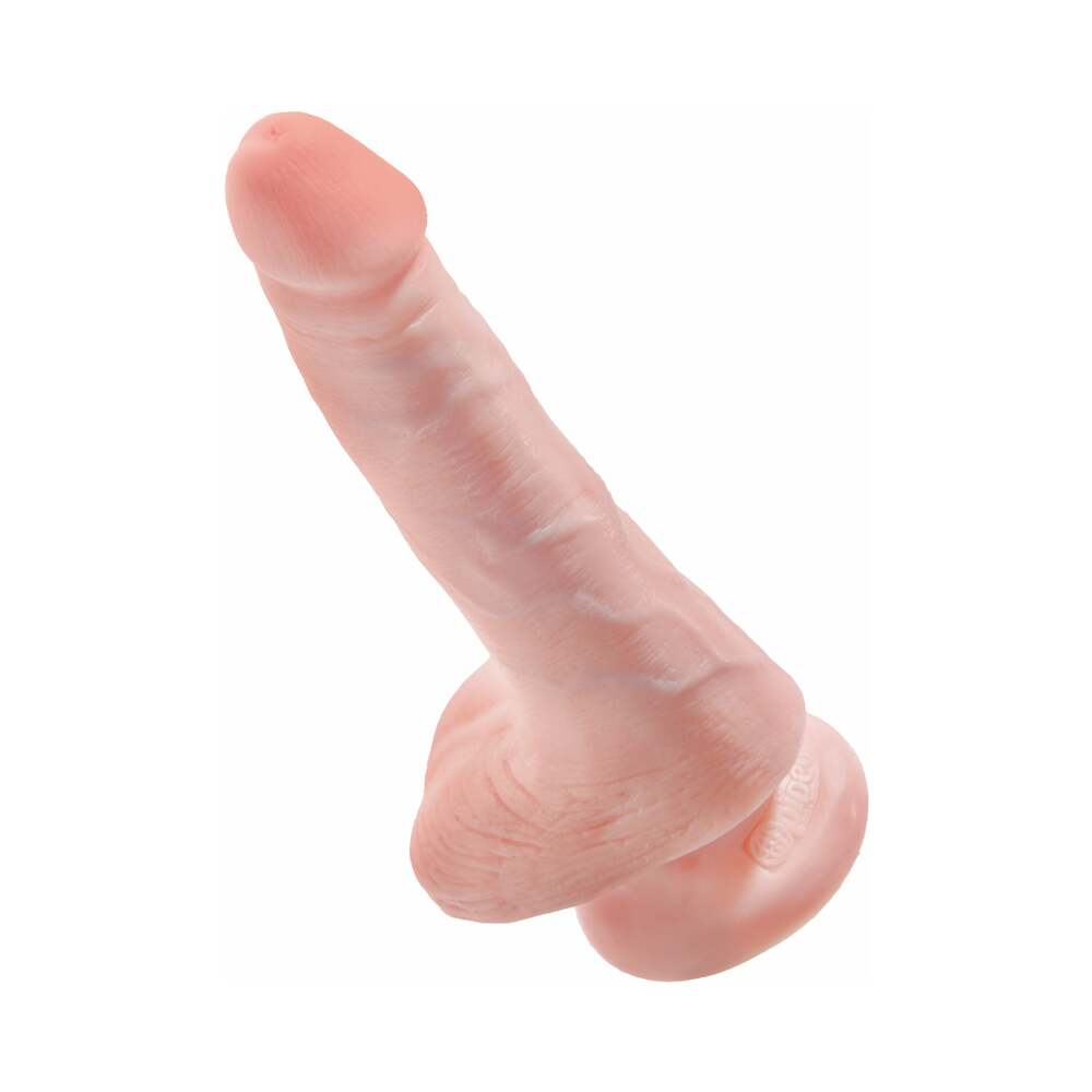 King Cock 6 in. Cock With Balls Realistic Suction Cup Dildo Beige