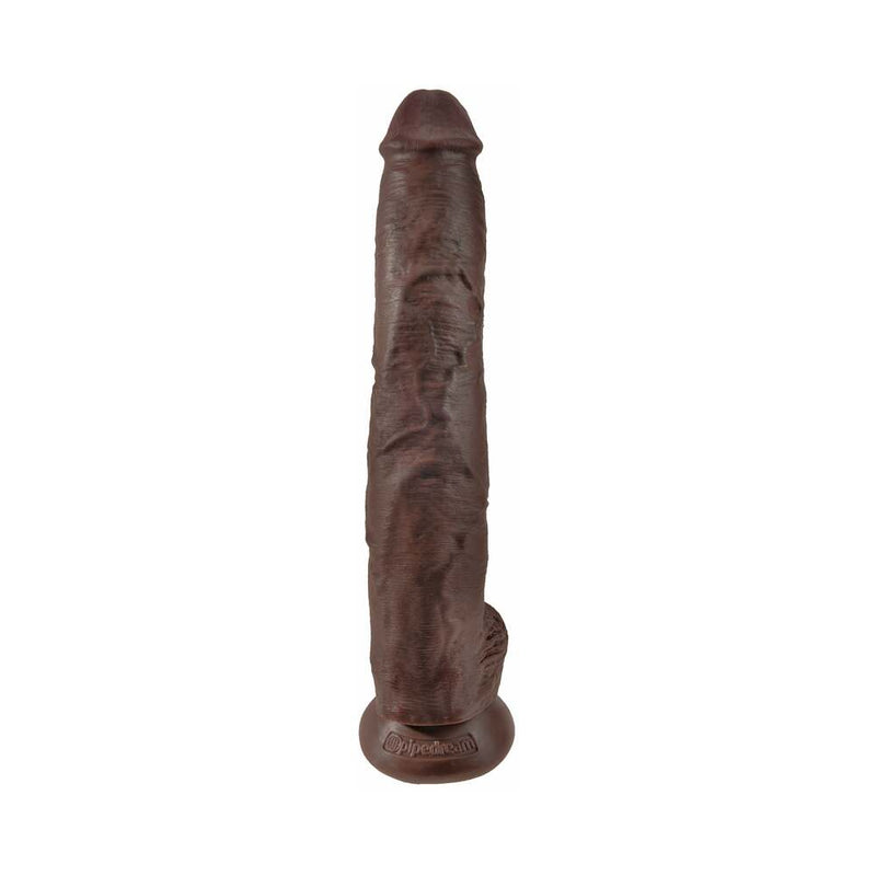 King Cock 14 in. Cock With Balls Realistic Suction Cup Dildo Brown