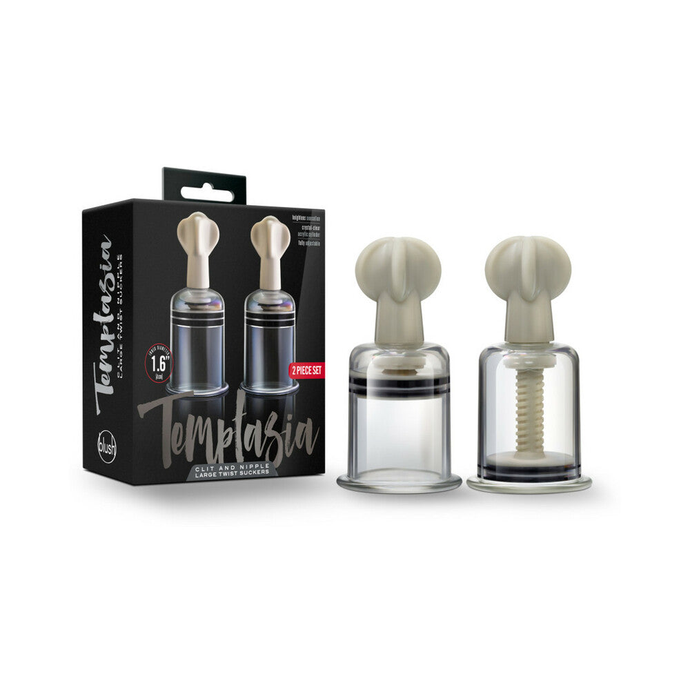 Temptasia Clit and Nipple Twist Suckers 2-Piece Set Large Clear