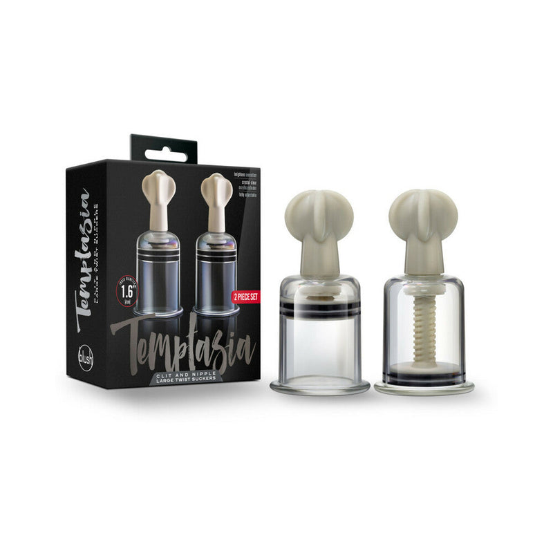 Temptasia Clit and Nipple Twist Suckers 2-Piece Set Large Clear