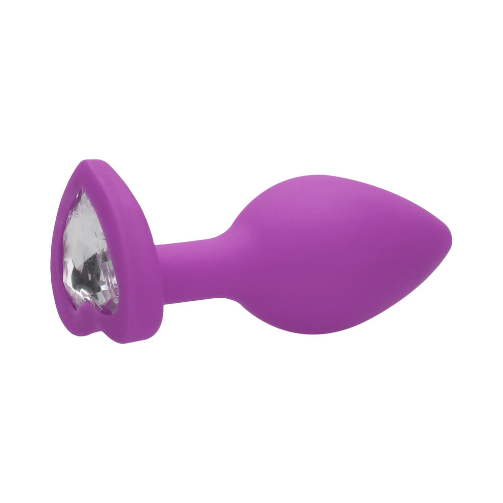 Ouch! Flexible Silicone Diamond Heart Butt Plug Purple Regular
