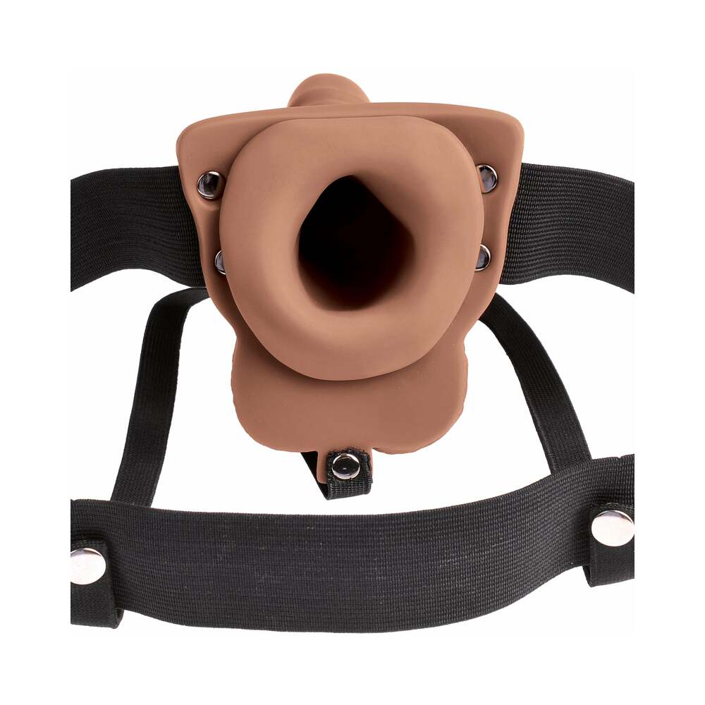 Fetish Fantasy Series Rechargeable Vibrating 6 in. Hollow Strap-On With Balls Tan/Black