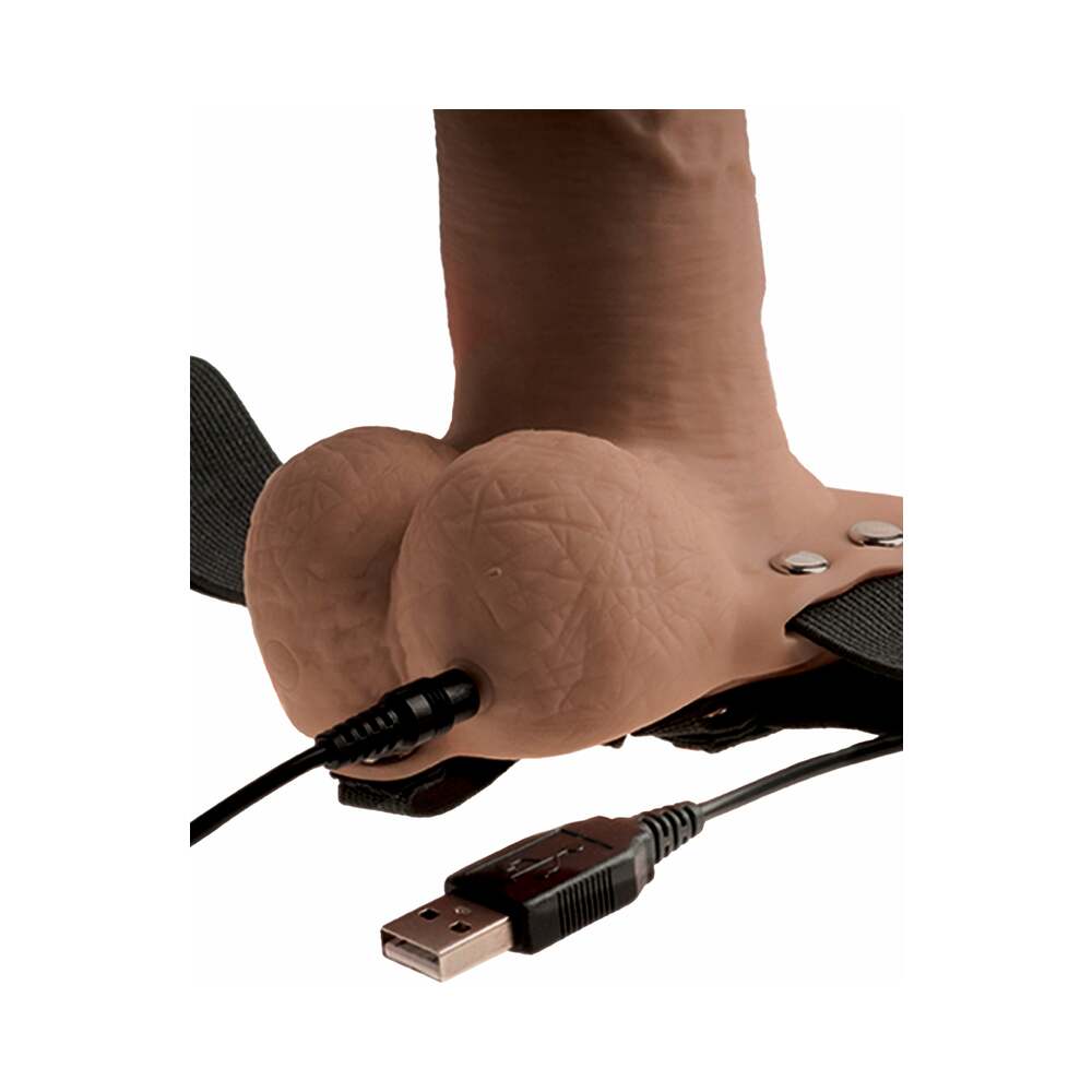 Fetish Fantasy Series Rechargeable Vibrating 6 in. Hollow Strap-On With Balls Tan/Black