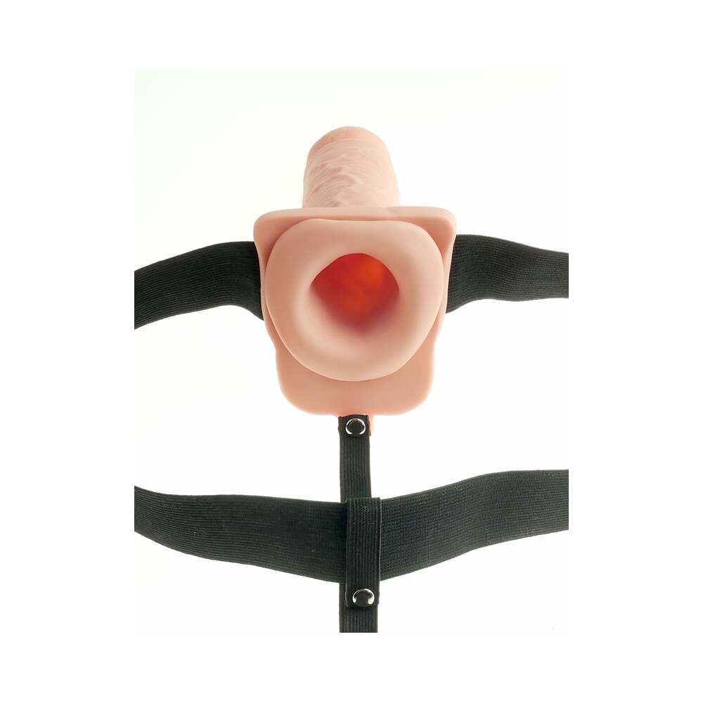Fetish Fantasy Series Rechargeable Vibrating 7 in. Hollow Strap-On With Balls Beige/Black