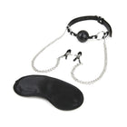 Lux Fetish Breathable Ball Gag with Adjustable Pressure Nipple Clamps