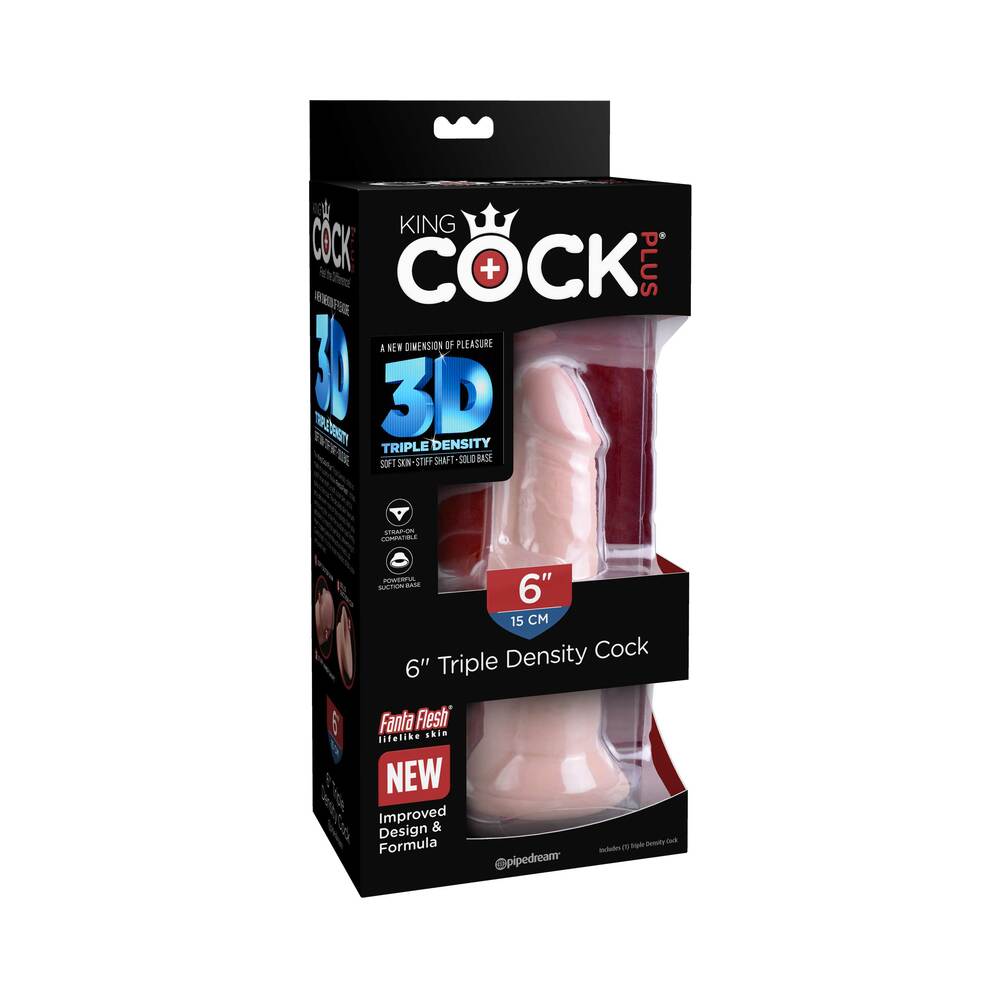 King Cock Plus 6 in. Triple Density Cock Realistic Dildo With Suction Cup Beige