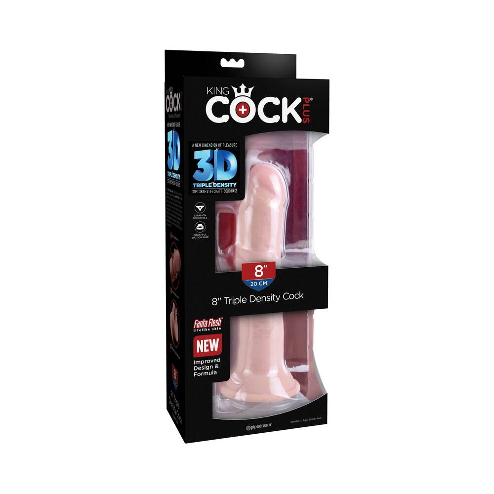 King Cock Plus 8 in. Triple Density Cock Realistic Dildo With Suction Cup Beige