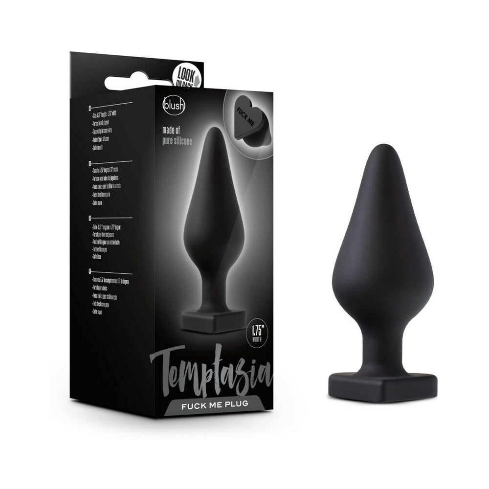Temptasia ''Fuck Me'' Silicone Anal Plug with Heart-Shaped Base Black