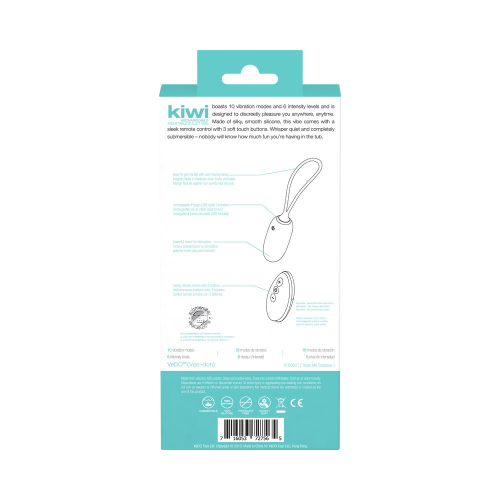 Vedo Kiwi Rechargeable Insertable Tease Me Turquise Bullet