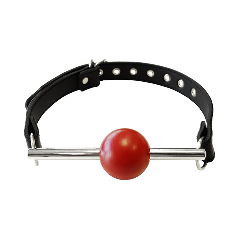 Rouge Leather Ball Gag with Removable Ball and Stainless Steel Rod Black/Red