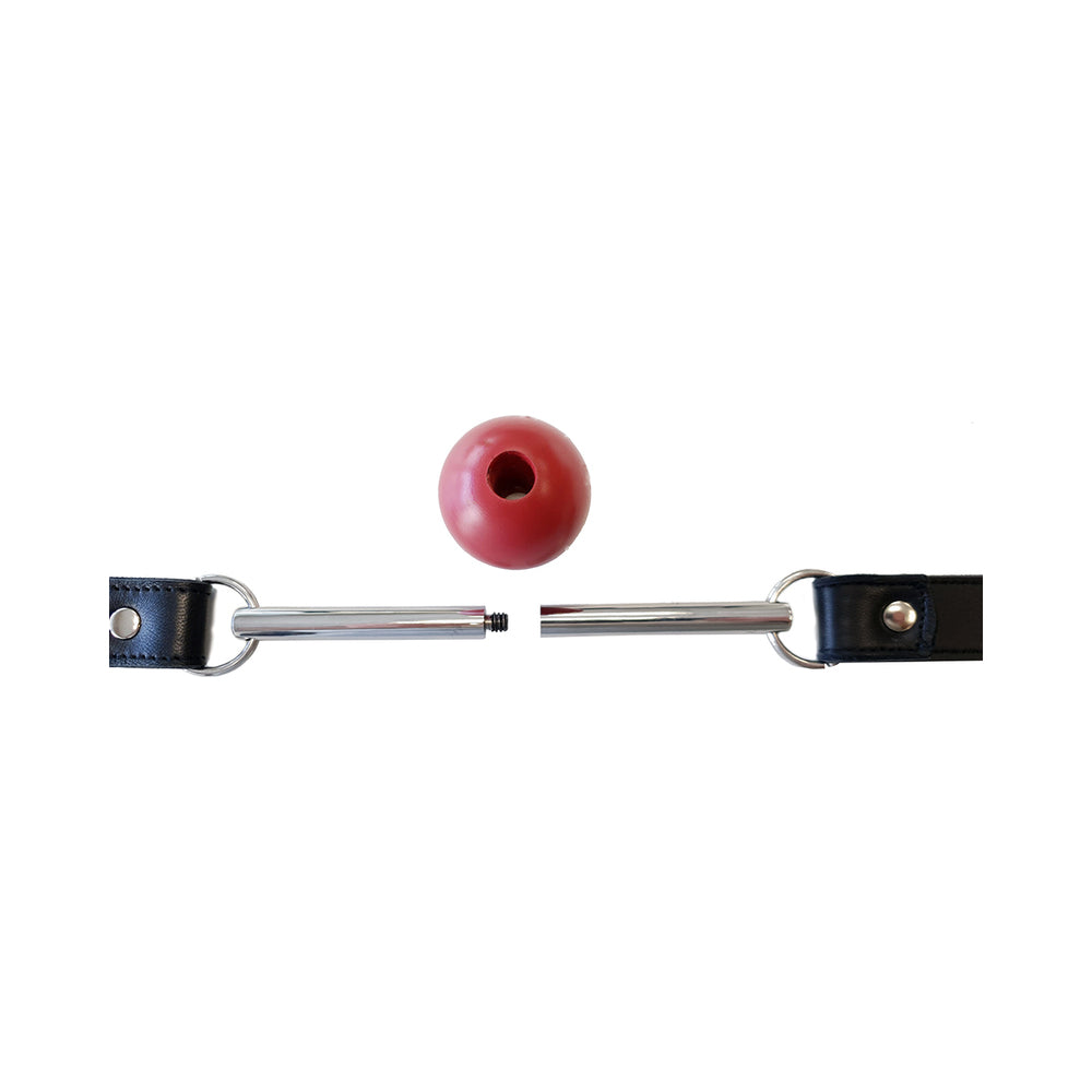 Rouge Leather Ball Gag with Removable Ball and Stainless Steel Rod Black/Red