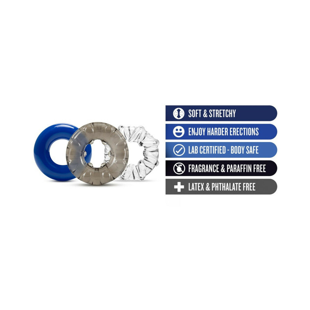 Stay Hard Triple Stretch Cockrings 3-Pack Assorted Colors