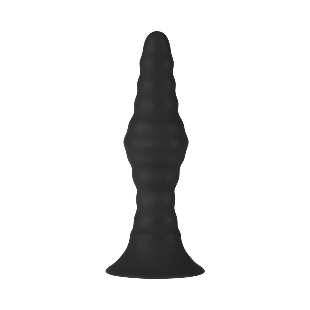 Forto Vibrating Ribbed Plug Rechargeable Remote-Controlled Silicone Anal Plug Large Black