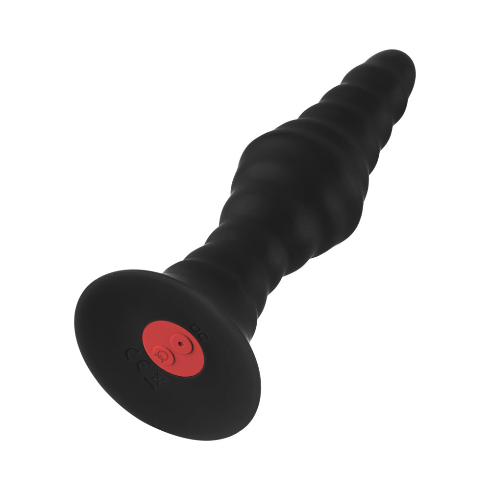 Forto Vibrating Ribbed Plug Rechargeable Remote-Controlled Silicone Anal Plug Large Black