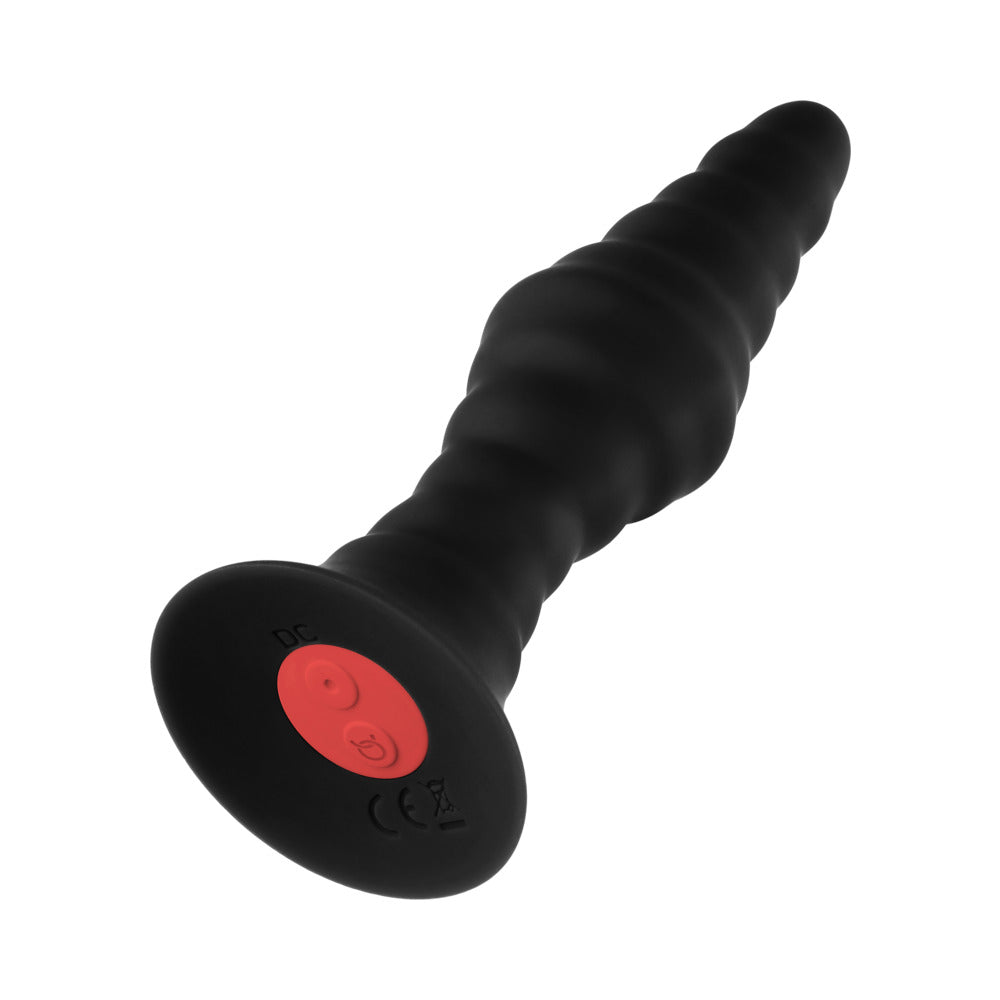 Forto Vibrating Ribbed Plug Rechargeable Remote-Controlled Silicone Anal Plug Small Black