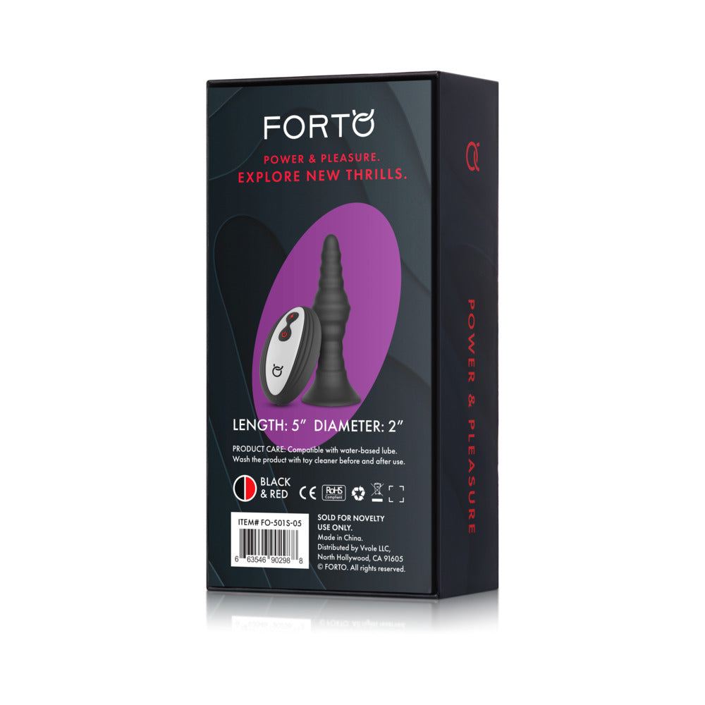 Forto Vibrating Ribbed Plug Rechargeable Remote-Controlled Silicone Anal Plug Small Black