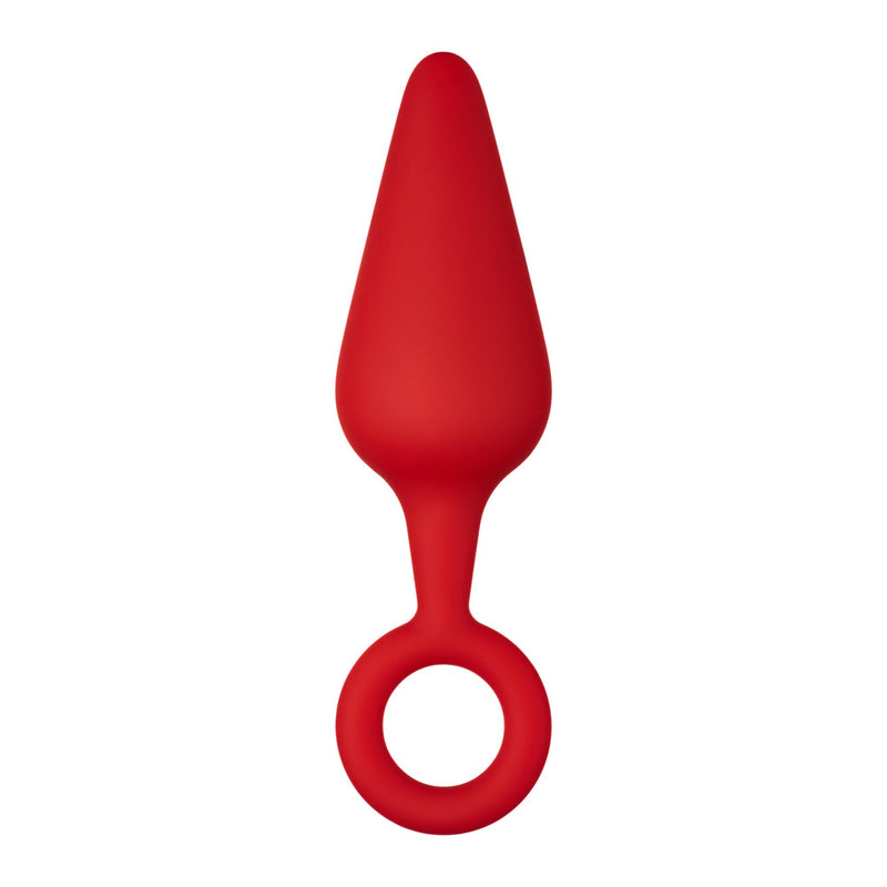 Forto F-10 Silicone Anal Plug with Pull Ring Large Red