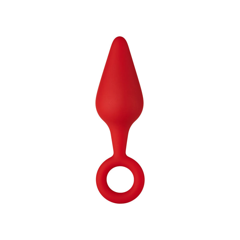 Forto F-10 Silicone Anal Plug with Pull Ring Medium Red