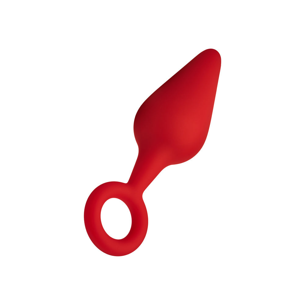 Forto F-10 Silicone Anal Plug with Pull Ring Medium Red