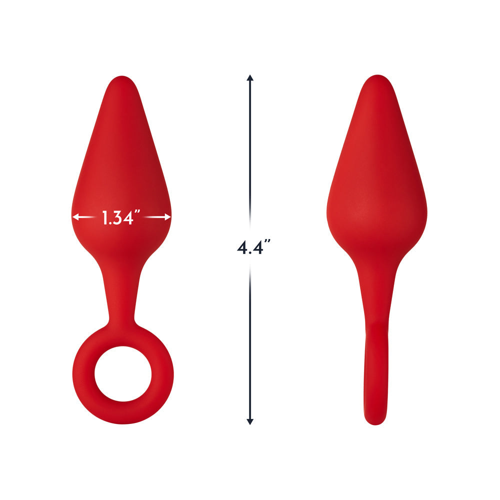 Forto F-10 Silicone Anal Plug with Pull Ring Medium Red