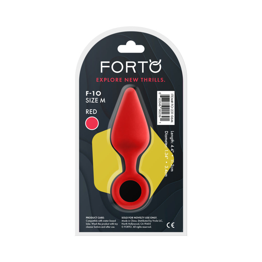 Forto F-10 Silicone Anal Plug with Pull Ring Medium Red